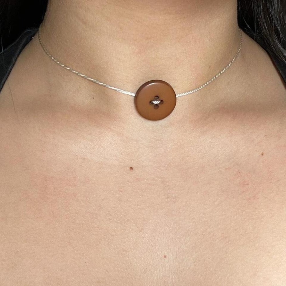 Handmade Vintage Button Necklace Brown Chocolate Boho Nylon Cord Layering